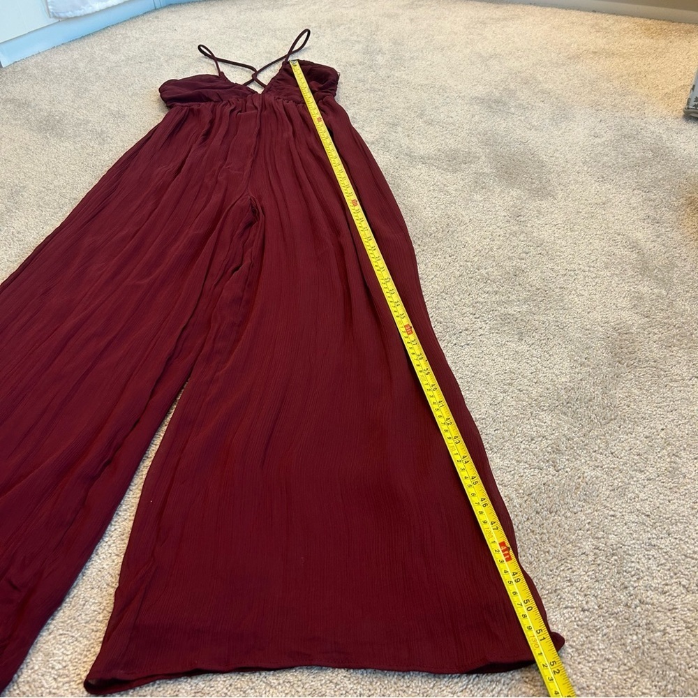 Zara burgundy V-neck crisscross spaghetti strap wide leg jumpsuit Sz S NWT - Picture 11 of 16